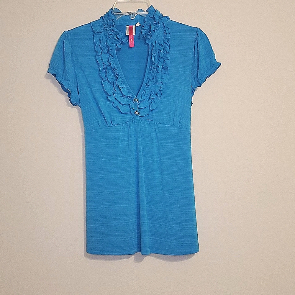M Blue Ruffle Blouse